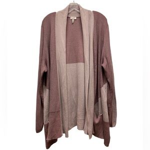 LOGO Lori Goldstein Two Tone Colorblock Open Cardigan w/ Pockets Dusty Rose 3X